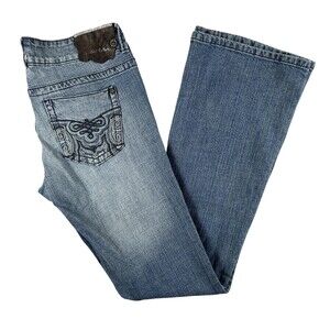 Industrial Cotton Jeans Womens 7 Low Rise Bootcut Embroidered Stretch Blue Denim